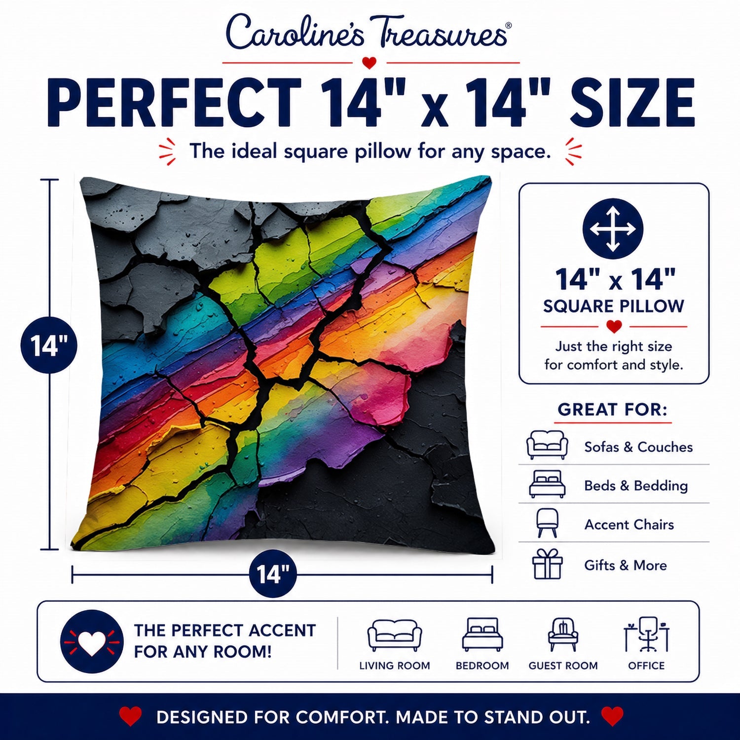 Resilience Pride Decorative Throw Pillow 14x14 Indoor Outdoor Accent Cushion, Fabric Cover with Insert for Sofa, Bed, Porch & Living Room