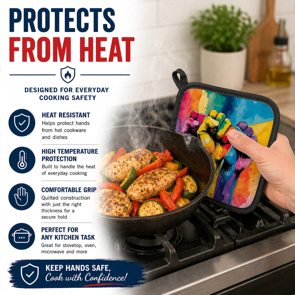 Gay Rights are Human Rights Pot Holder Set of 2 Heat Resistant Quilted Hot Pads 7.5 x 7.5 Inch, Insulated Kitchen Trivets for Cooking & Baking