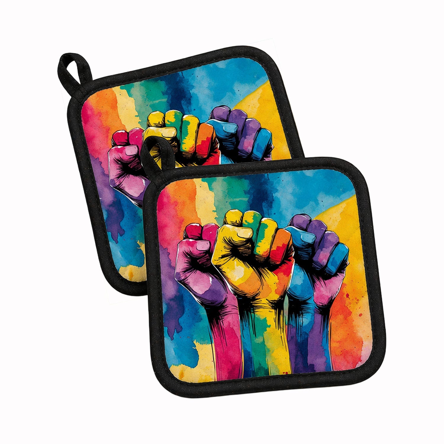 Gay Rights are Human Rights Pot Holder Set of 2 Heat Resistant Quilted Hot Pads 7.5 x 7.5 Inch, Insulated Kitchen Trivets for Cooking & Baking