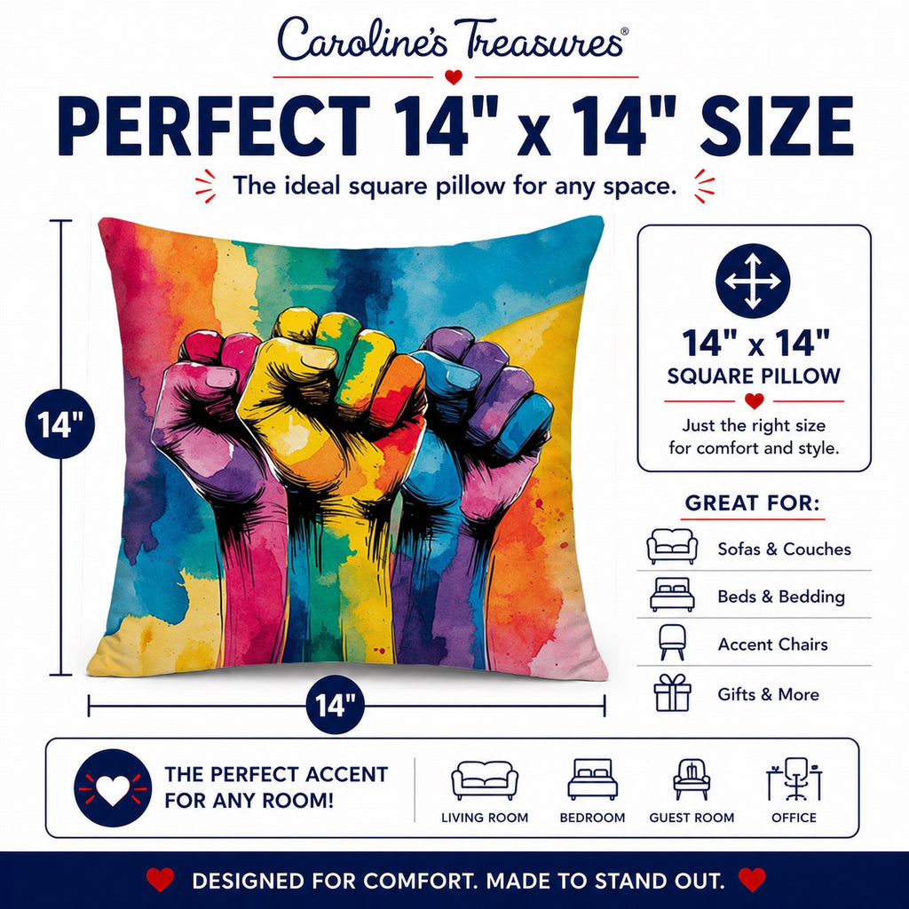 Gay Rights are Human Rights Decorative Throw Pillow 14x14 Indoor Outdoor Accent Cushion, Fabric Cover with Insert for Sofa, Bed, Porch & Living Room