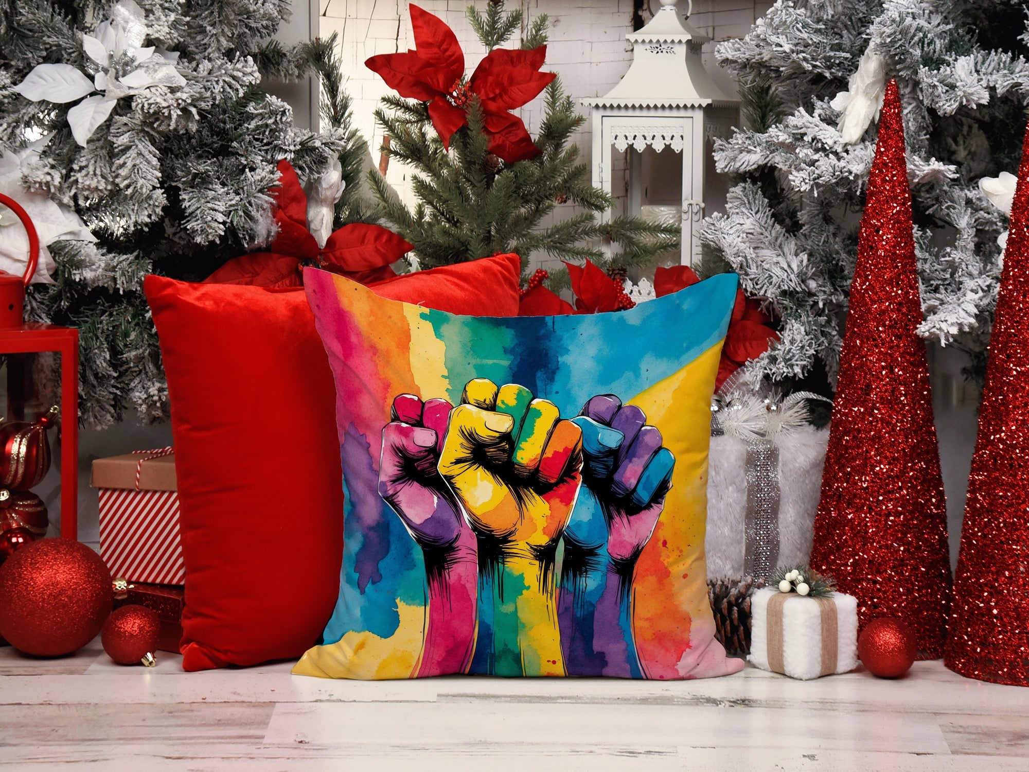 Gay Rights are Human Rights Decorative Throw Pillow 18x18 Indoor Outdoor Accent Cushion, Fabric Cover with Insert for Sofa, Bed, Porch & Living Room