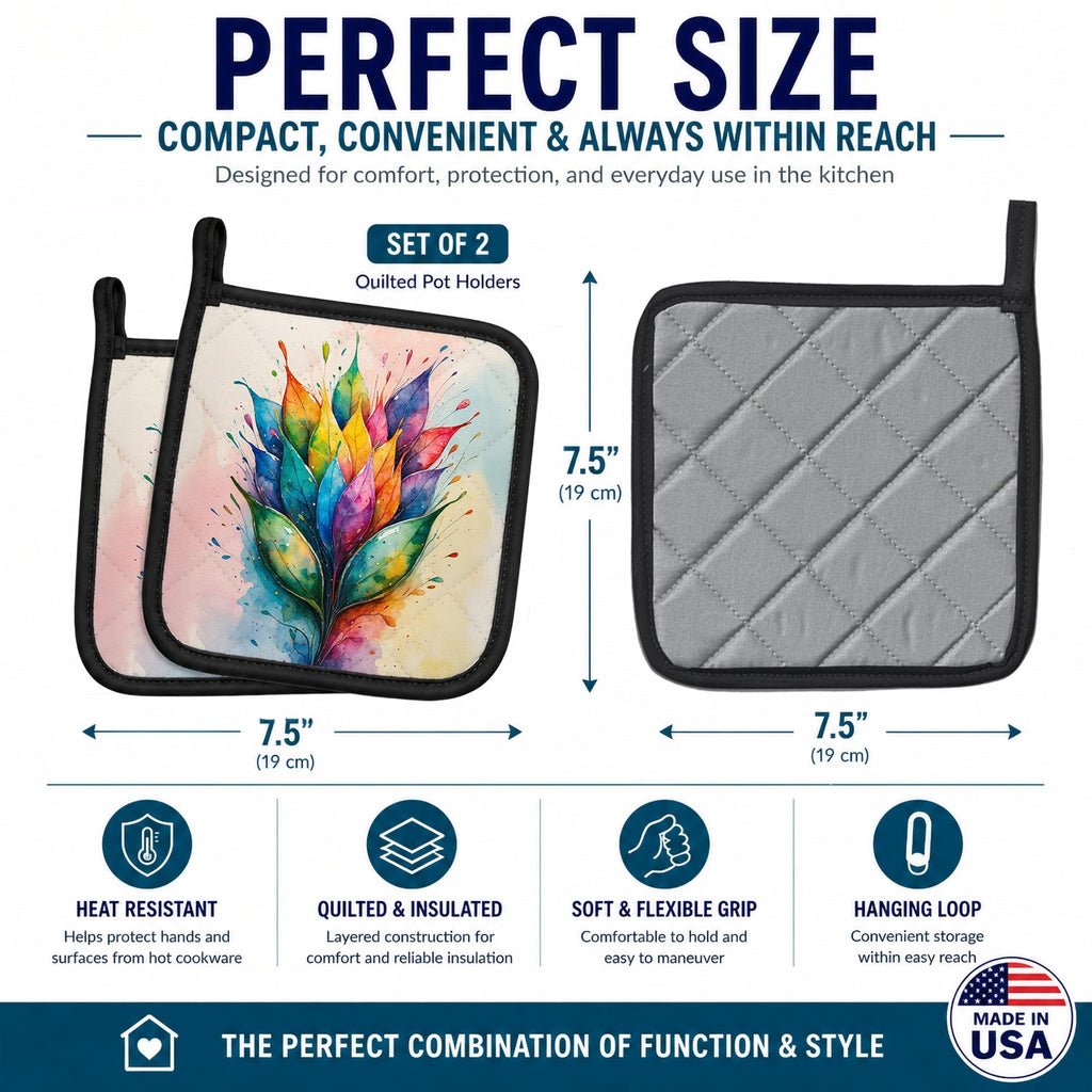 Seeds of Equality Pride Pot Holder Set of 2 Heat Resistant Quilted Hot Pads 7.5 x 7.5 Inch, Insulated Kitchen Trivets for Cooking & Baking