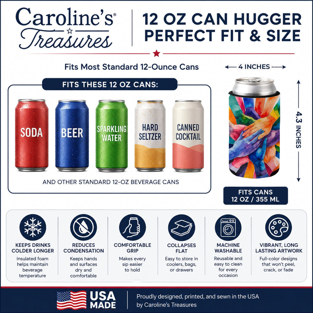 Together, Stronger Pride Can or Bottle Hugger Cooler Sleeve for Standard 12 oz Cans, Insulated Foam Beer & Soda Can Hugger Reusable