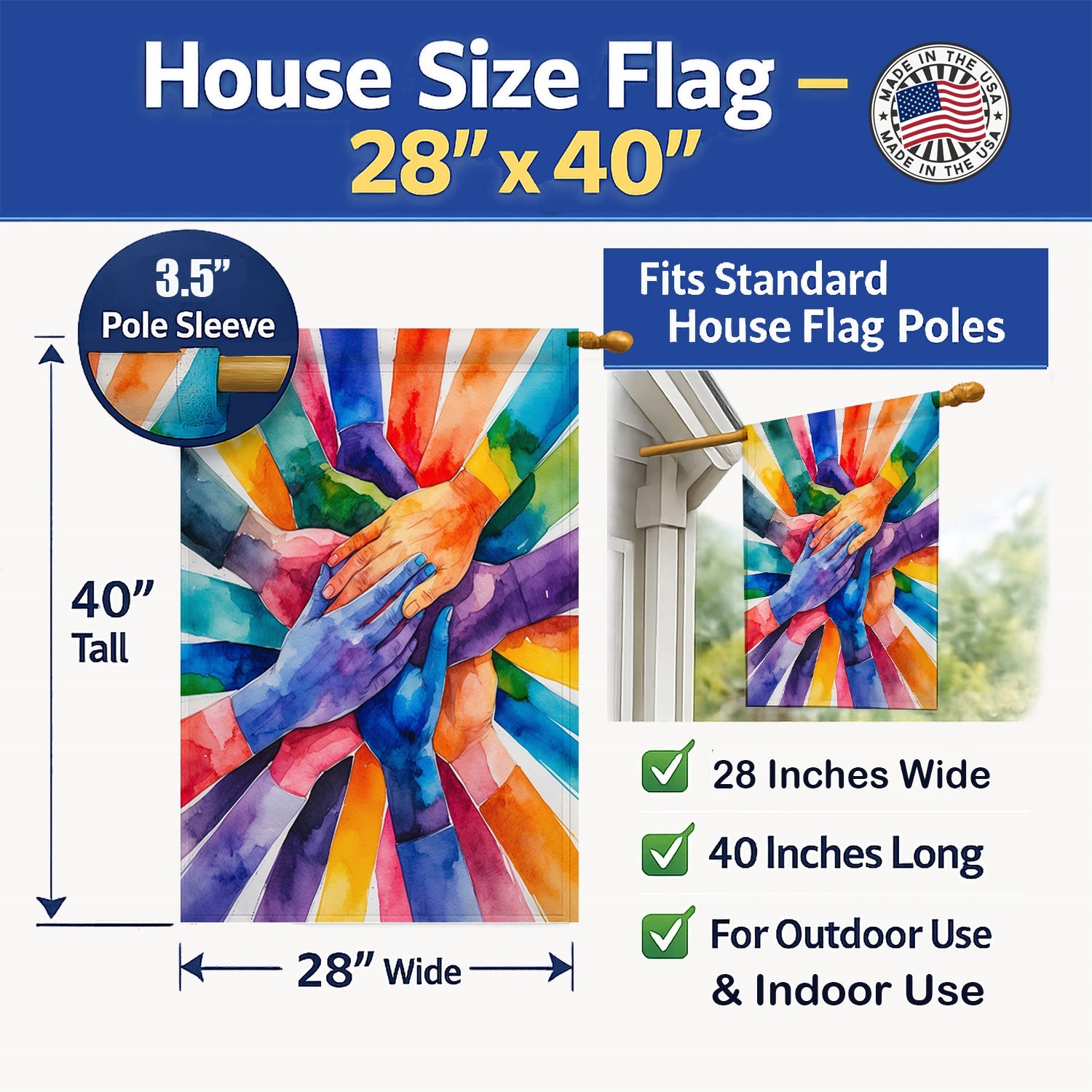 Together, Stronger Pride House Flag 28x40 Porch Sleeve Pole Decorative Outside Yard Banner Artwork Wall Hanging, Polyester