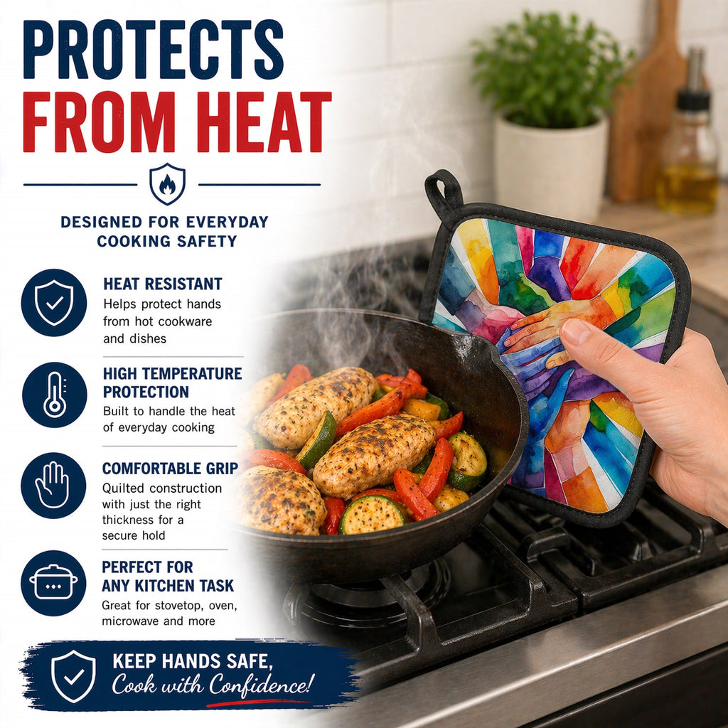 Together, Stronger Pride Pot Holder Set of 2 Heat Resistant Quilted Hot Pads 7.5 x 7.5 Inch, Insulated Kitchen Trivets for Cooking & Baking
