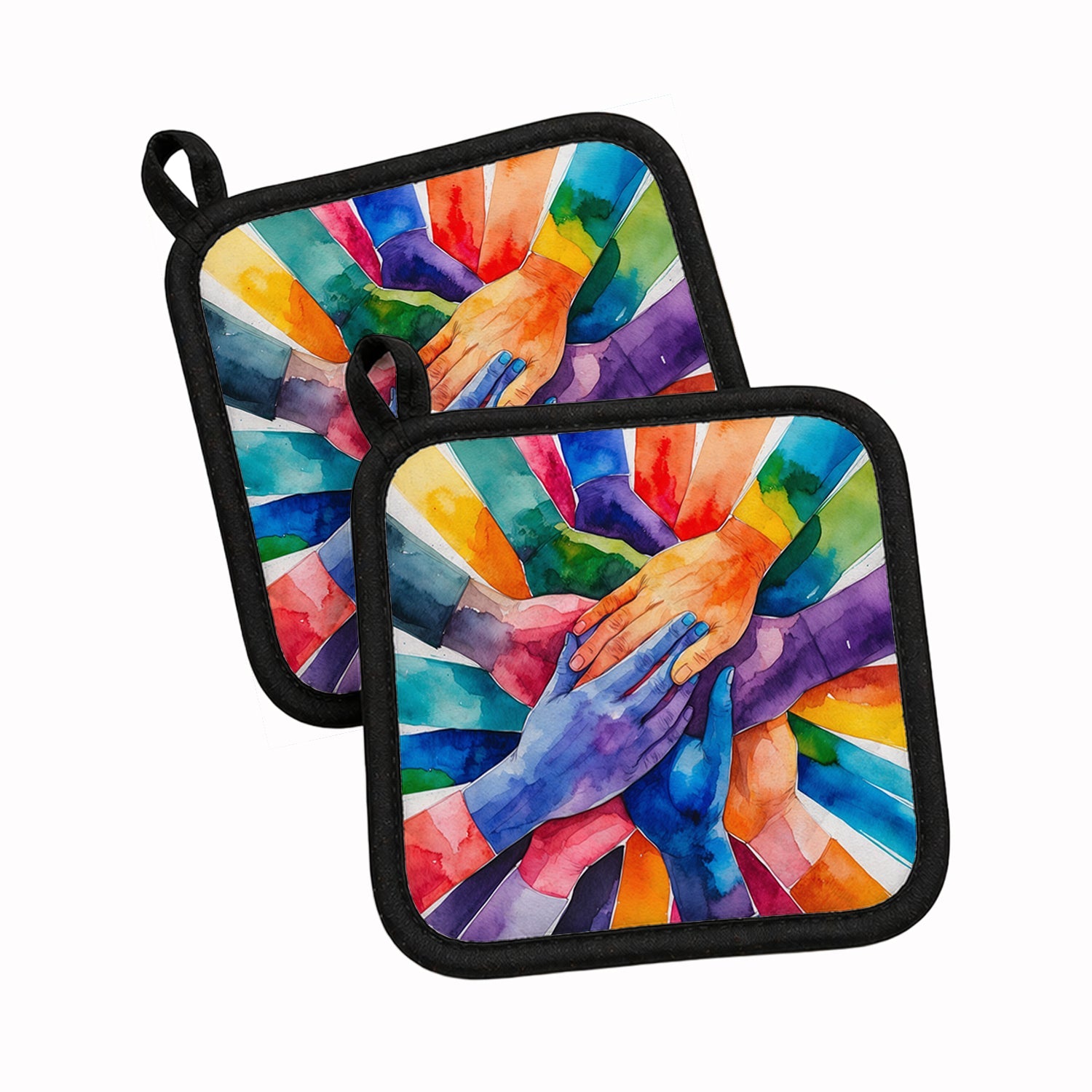 Together, Stronger Pride Pot Holder Set of 2 Heat Resistant Quilted Hot Pads 7.5 x 7.5 Inch, Insulated Kitchen Trivets for Cooking & Baking