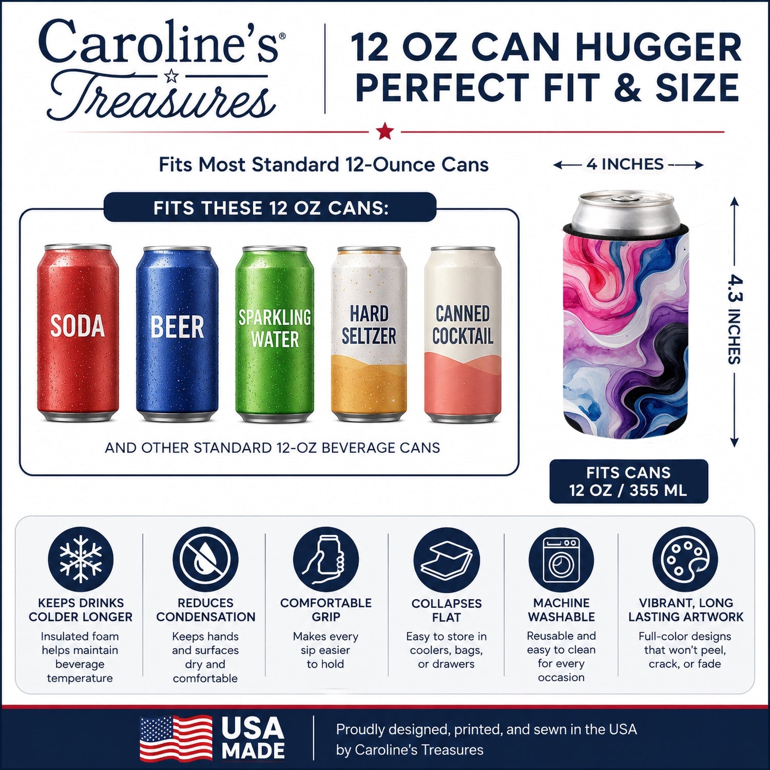 Genderfluid Pride Can or Bottle Hugger Cooler Sleeve for Standard 12 oz Cans, Insulated Foam Beer & Soda Can Hugger Reusable