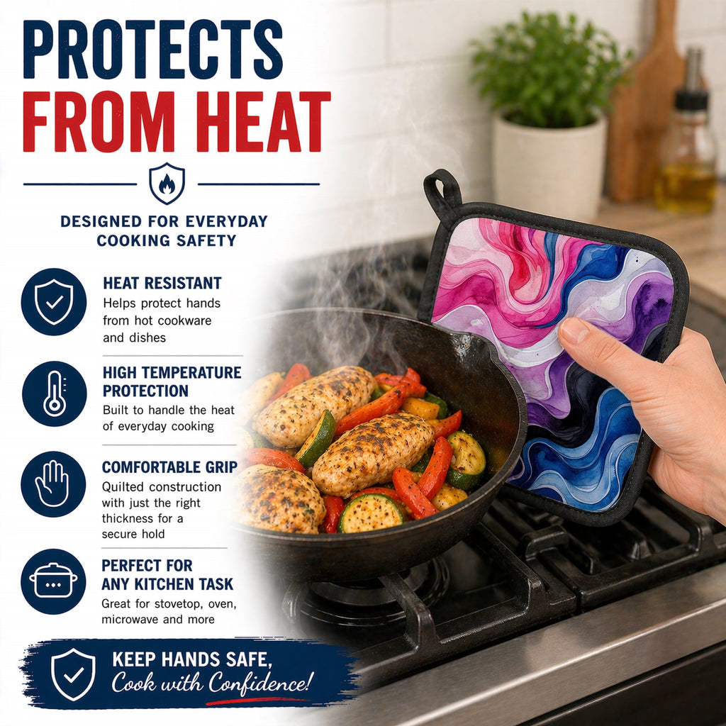 Genderfluid Pride Pot Holder Set of 2 Heat Resistant Quilted Hot Pads 7.5 x 7.5 Inch, Insulated Kitchen Trivets for Cooking & Baking