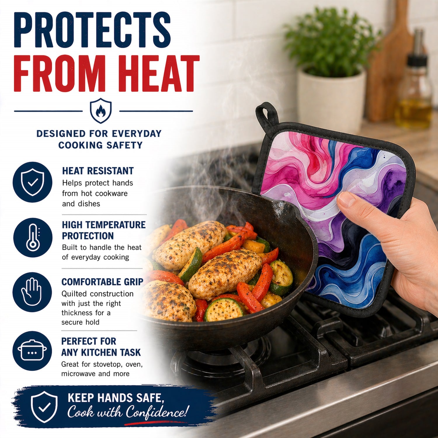 Genderfluid Pride Pot Holder Set of 2 Heat Resistant Quilted Hot Pads 7.5 x 7.5 Inch, Insulated Kitchen Trivets for Cooking & Baking