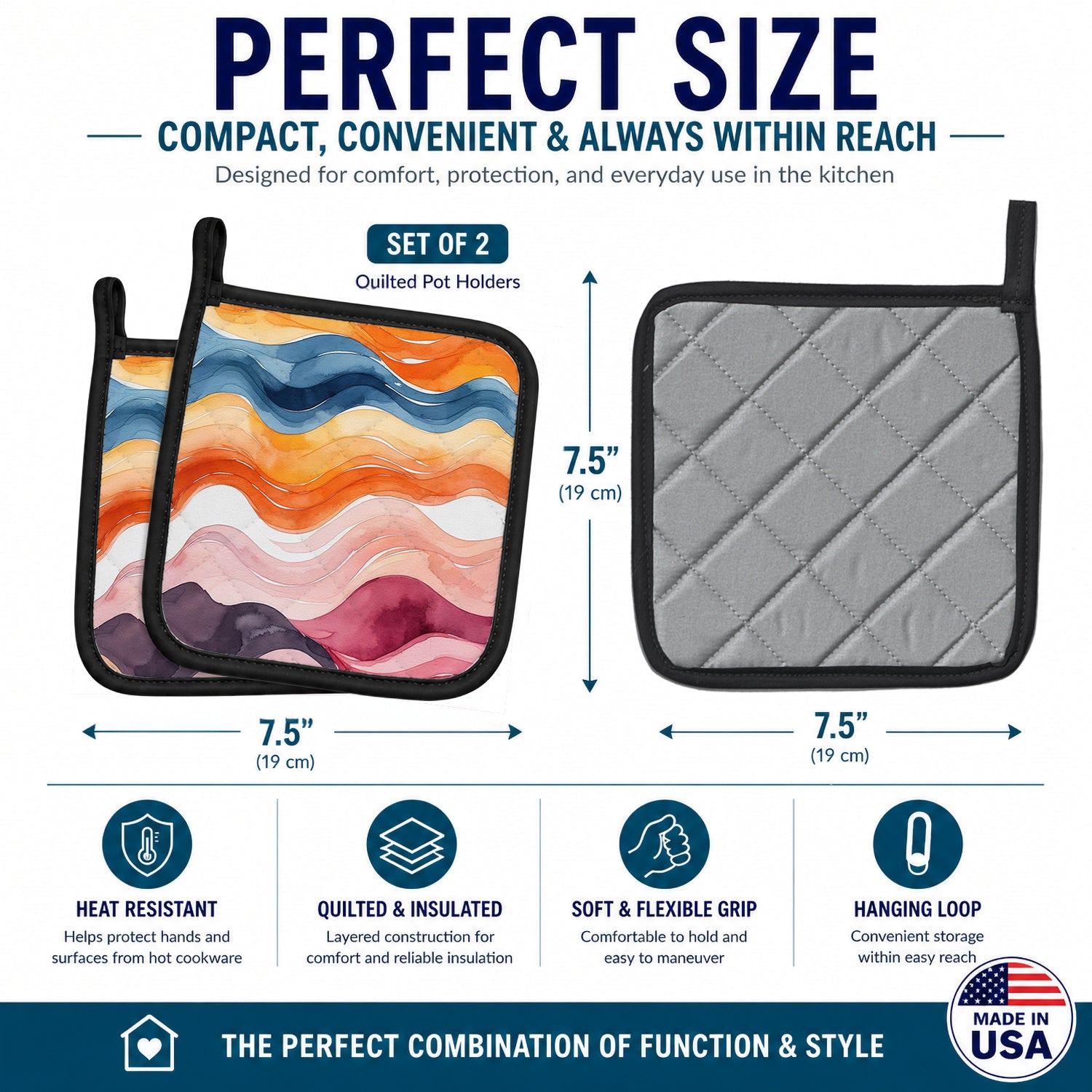 Lesbian Pride Pot Holder Set of 2 Heat Resistant Quilted Hot Pads 7.5 x 7.5 Inch, Insulated Kitchen Trivets for Cooking & Baking