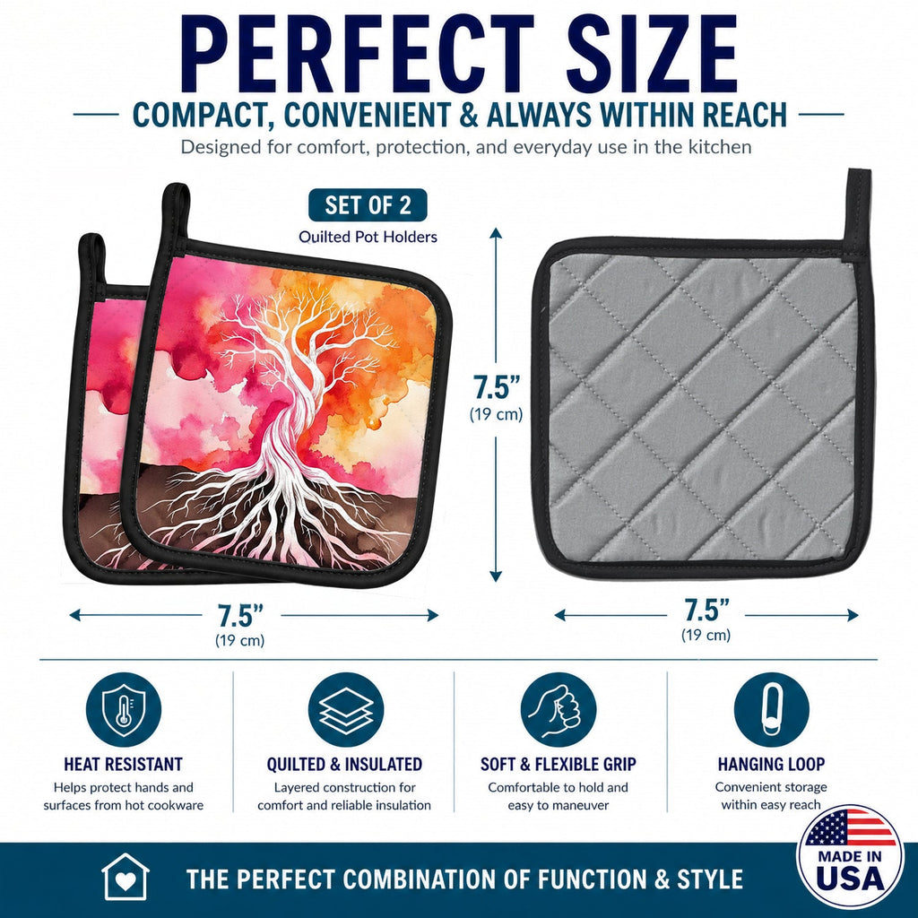Rooted in Lesbian Pride Pot Holder Set of 2 Heat Resistant Quilted Hot Pads 7.5 x 7.5 Inch, Insulated Kitchen Trivets for Cooking & Baking