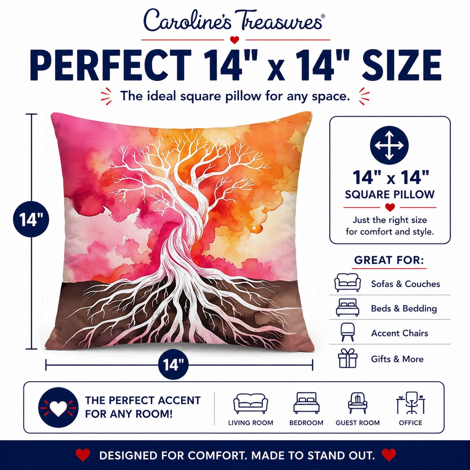 Rooted in Lesbian Pride Decorative Throw Pillow 14x14 Indoor Outdoor Accent Cushion, Fabric Cover with Insert for Sofa, Bed, Porch & Living Room