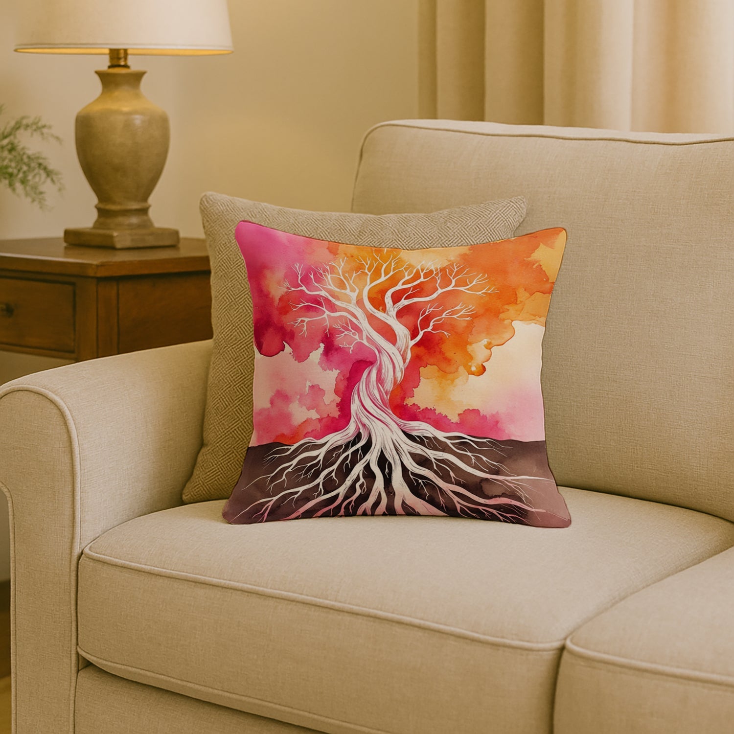Rooted in Lesbian Pride Decorative Throw Pillow 18x18 Indoor Outdoor Accent Cushion, Fabric Cover with Insert for Sofa, Bed, Porch & Living Room