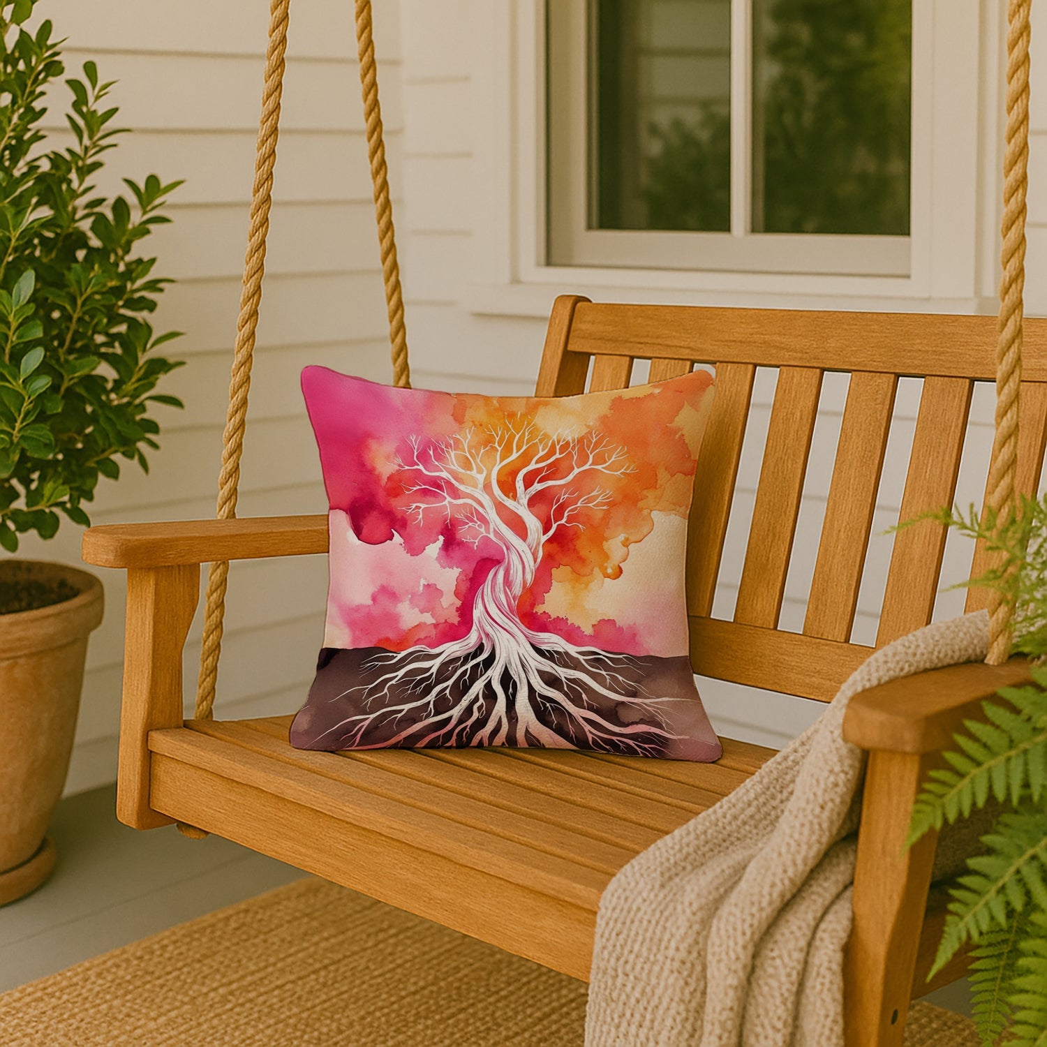 Rooted in Lesbian Pride Decorative Throw Pillow 18x18 Indoor Outdoor Accent Cushion, Fabric Cover with Insert for Sofa, Bed, Porch & Living Room