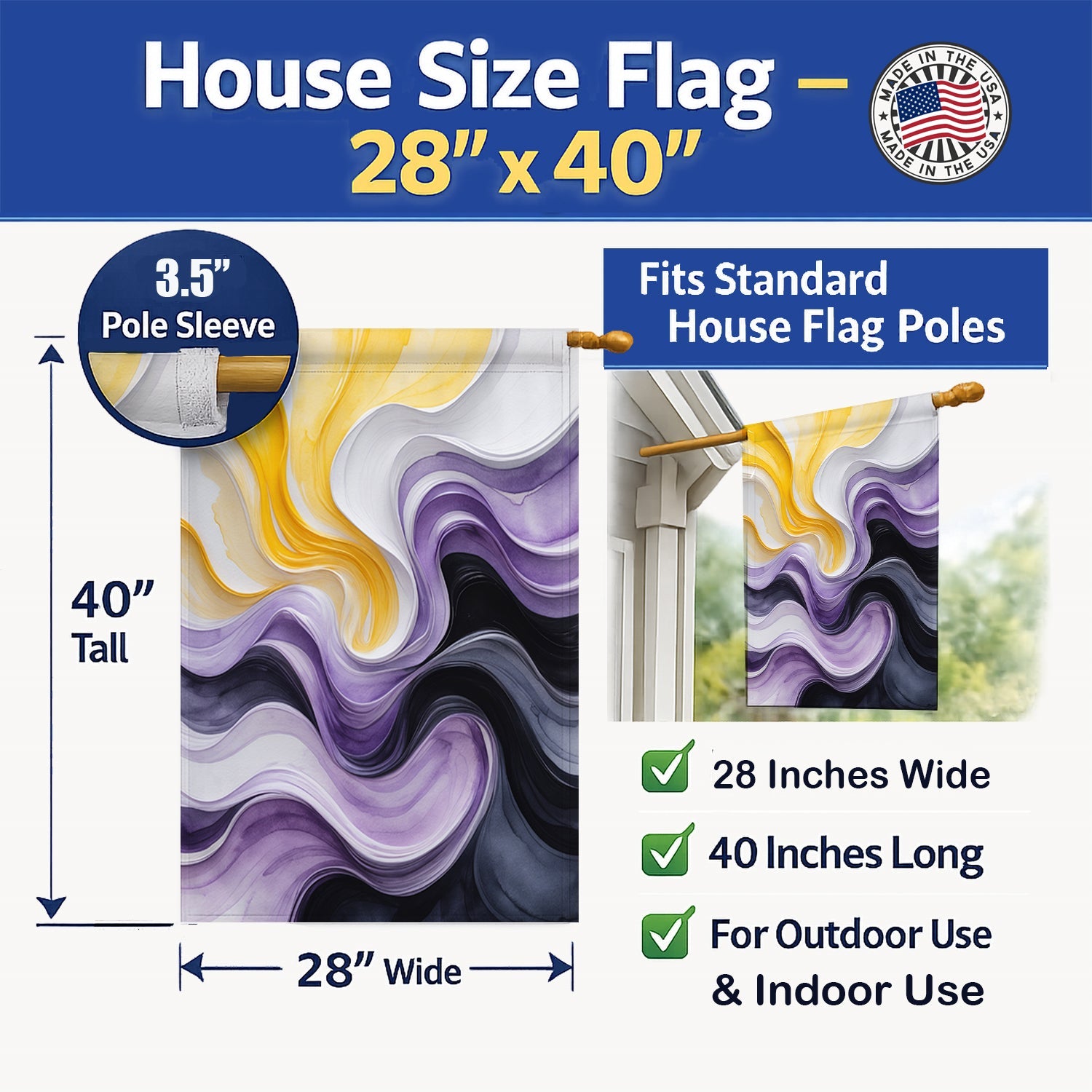 Nonbinary Pride House Flag 28x40 Porch Sleeve Pole Decorative Outside Yard Banner Artwork Wall Hanging, Polyester