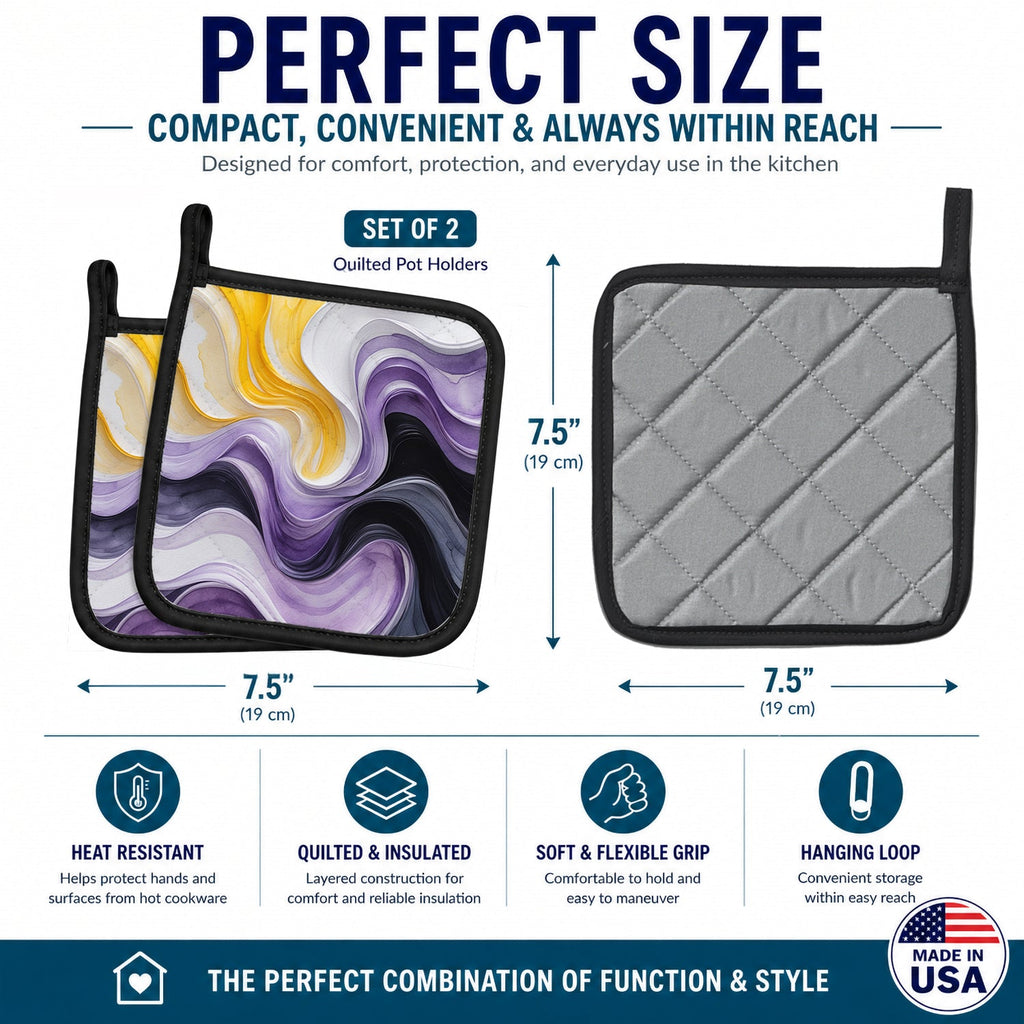 Nonbinary Pride Pot Holder Set of 2 Heat Resistant Quilted Hot Pads 7.5 x 7.5 Inch, Insulated Kitchen Trivets for Cooking & Baking