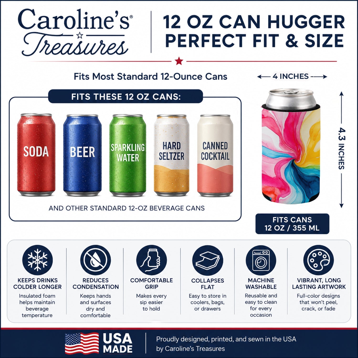Pansexual Pride Can or Bottle Hugger Cooler Sleeve for Standard 12 oz Cans, Insulated Foam Beer & Soda Can Hugger Reusable