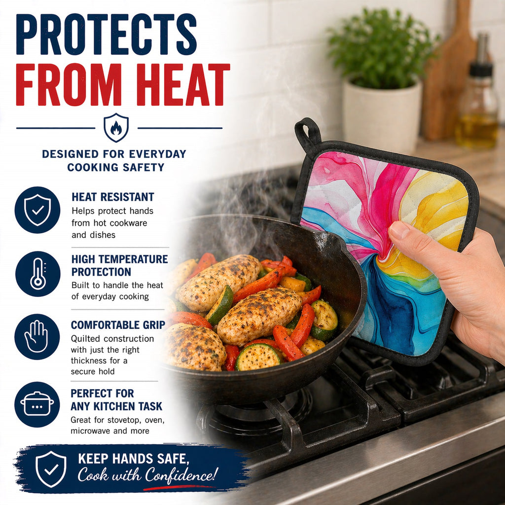 Pansexual Pride Pot Holder Set of 2 Heat Resistant Quilted Hot Pads 7.5 x 7.5 Inch, Insulated Kitchen Trivets for Cooking & Baking
