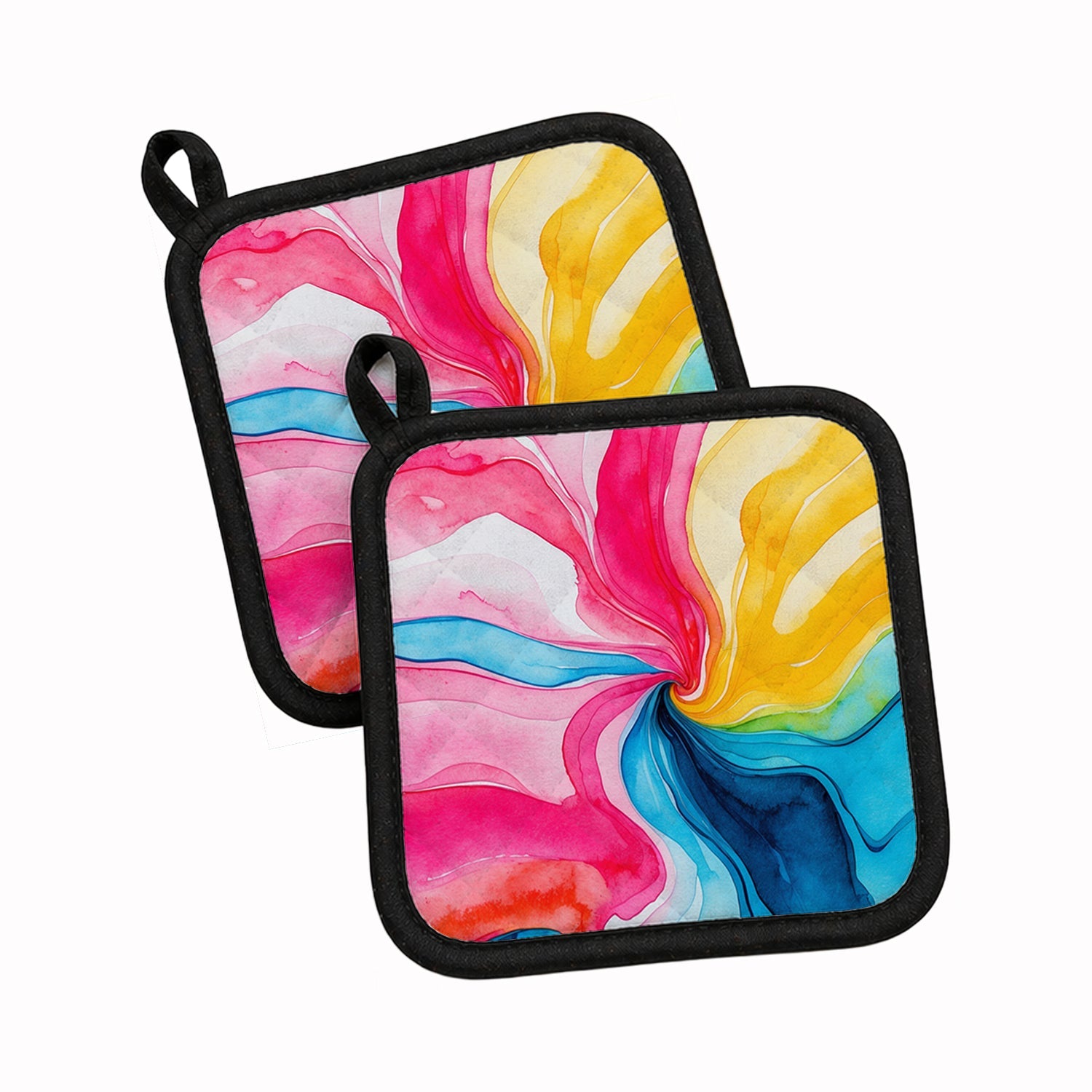 Pansexual Pride Pot Holder Set of 2 Heat Resistant Quilted Hot Pads 7.5 x 7.5 Inch, Insulated Kitchen Trivets for Cooking & Baking