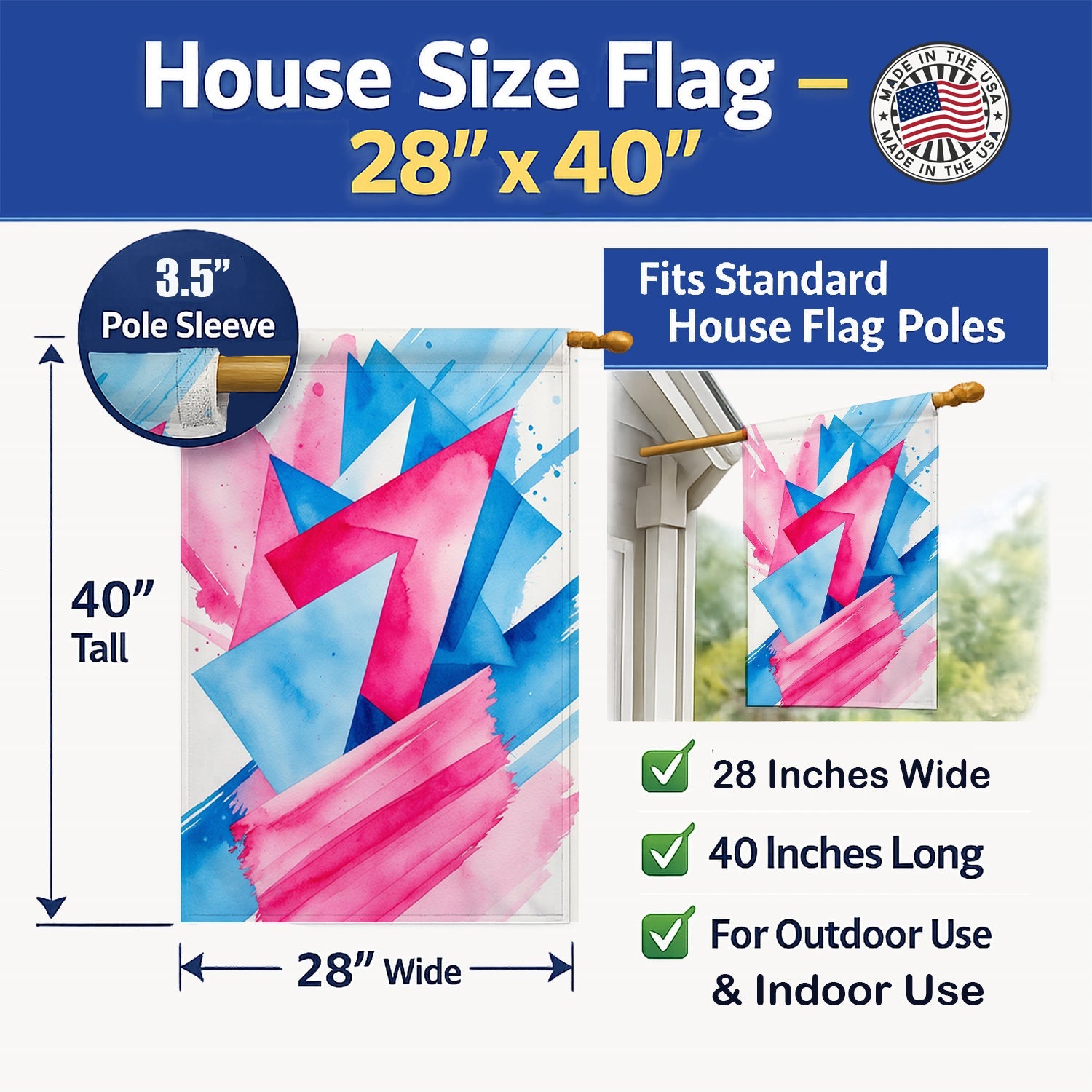 Trans and Proud Pride House Flag 28x40 Porch Sleeve Pole Decorative Outside Yard Banner Artwork Wall Hanging, Polyester