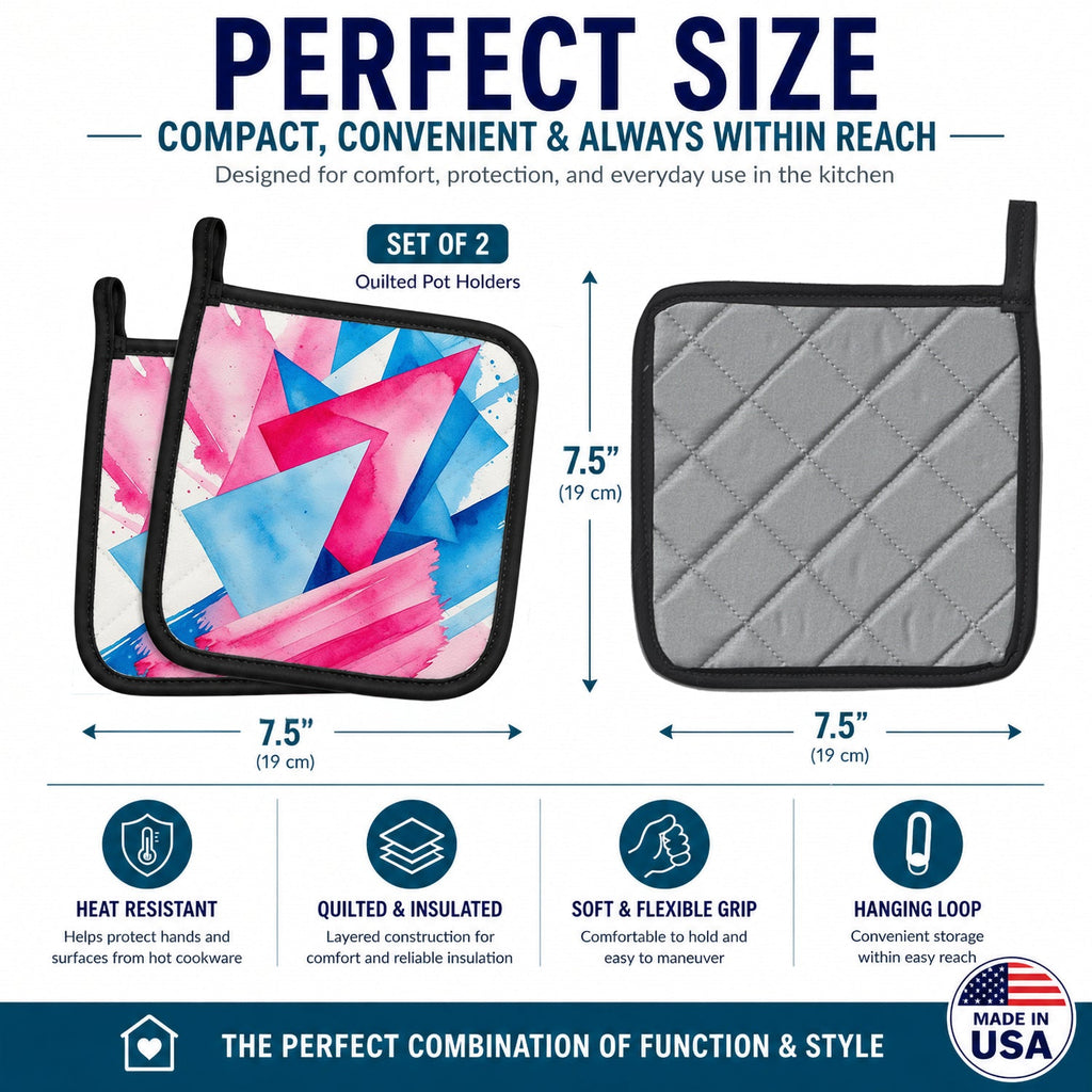 Trans and Proud Pride Pot Holder Set of 2 Heat Resistant Quilted Hot Pads 7.5 x 7.5 Inch, Insulated Kitchen Trivets for Cooking & Baking