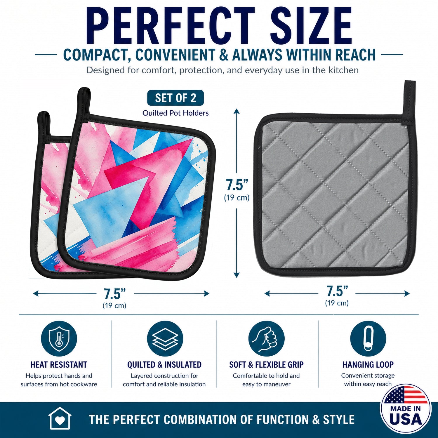 Trans and Proud Pride Pot Holder Set of 2 Heat Resistant Quilted Hot Pads 7.5 x 7.5 Inch, Insulated Kitchen Trivets for Cooking & Baking