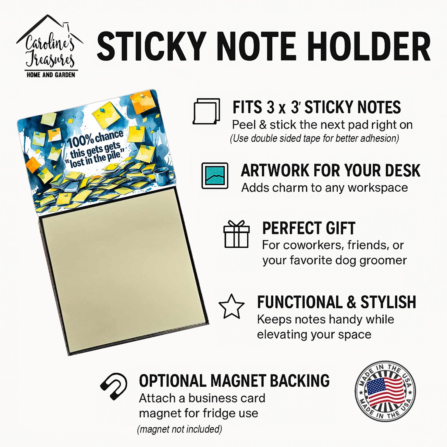100% Chance This Gets Lost in the Pile Funny Sticky Note Holder Refillable Desk Dispenser Accessory with 3x3 Notes