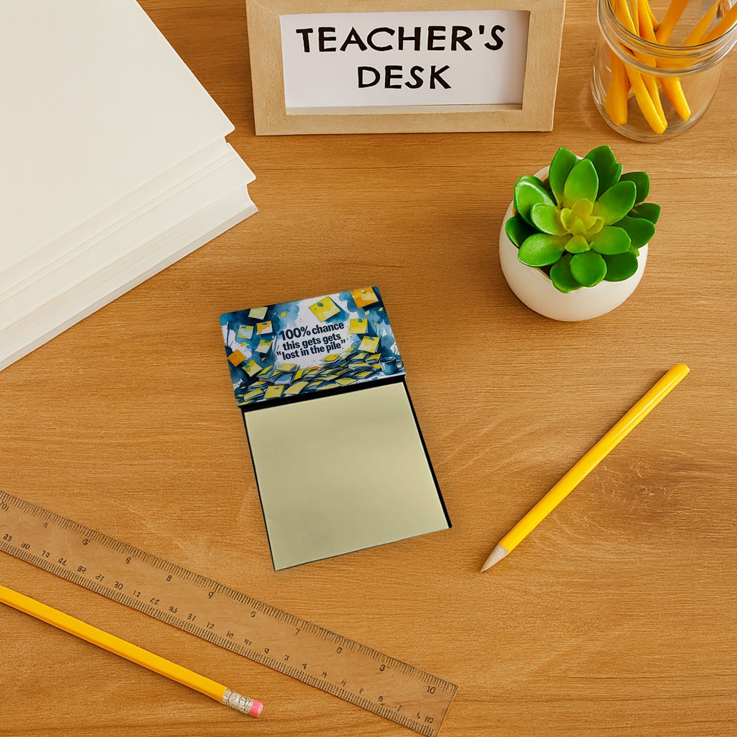 100% Chance This Gets Lost in the Pile Funny Sticky Note Holder Refillable Desk Dispenser Accessory with 3x3 Notes