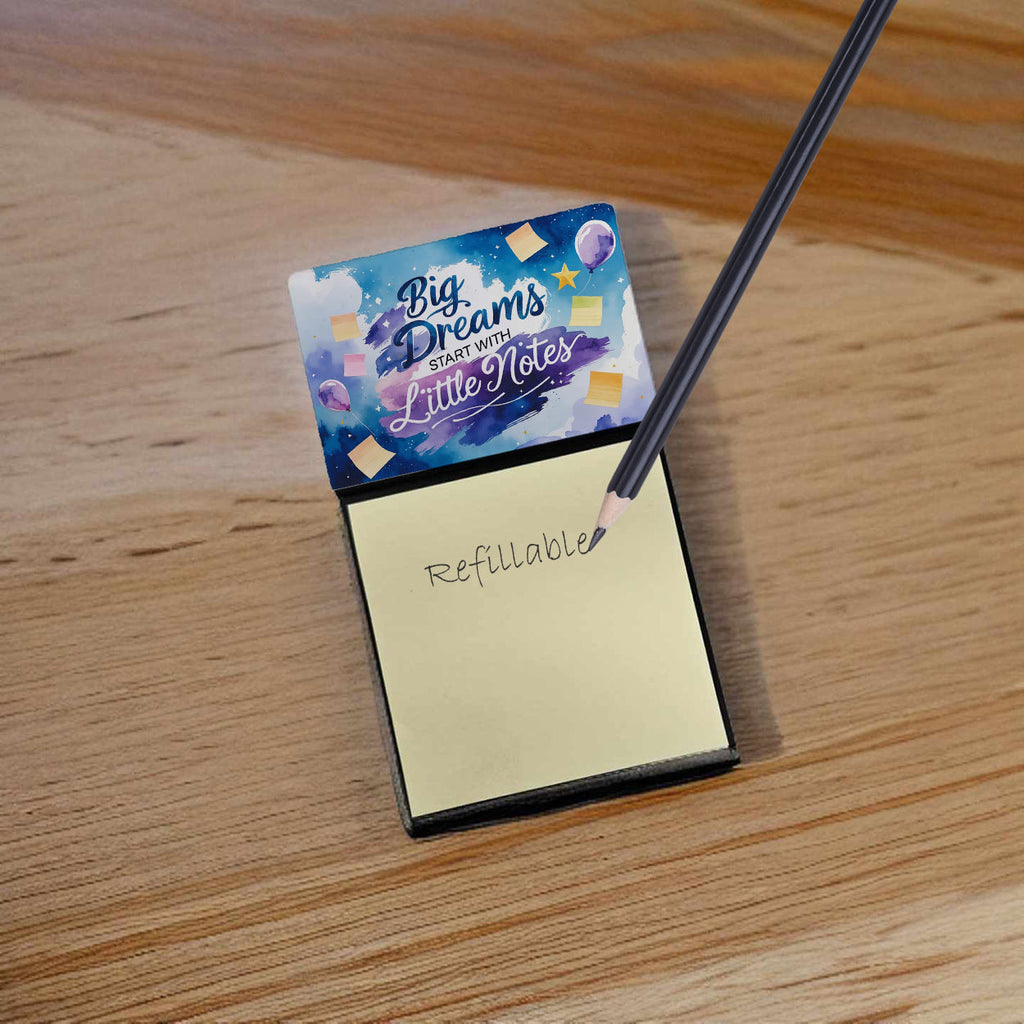 Big Dreams Start with Little Notes Funny Sticky Note Holder Refillable Desk Dispenser Accessory with 3x3 Notes