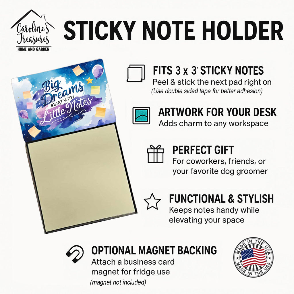 Big Dreams Start with Little Notes Funny Sticky Note Holder Refillable Desk Dispenser Accessory with 3x3 Notes