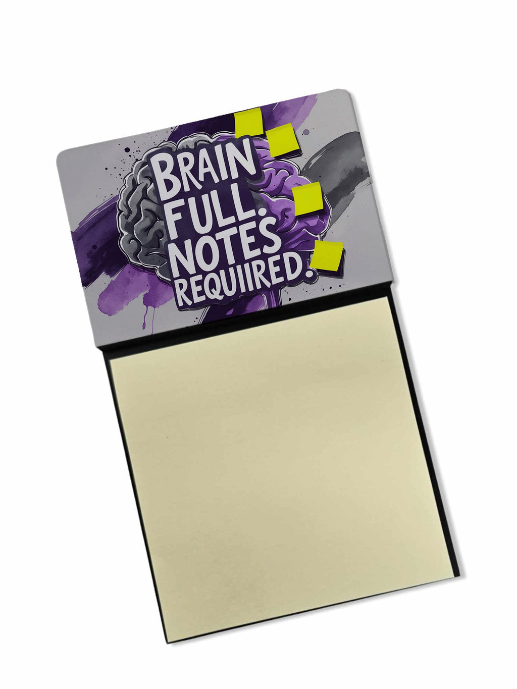 Brain Full Notes Required Funny Sticky Note Holder Refillable Desk Dispenser Accessory with 3x3 Notes