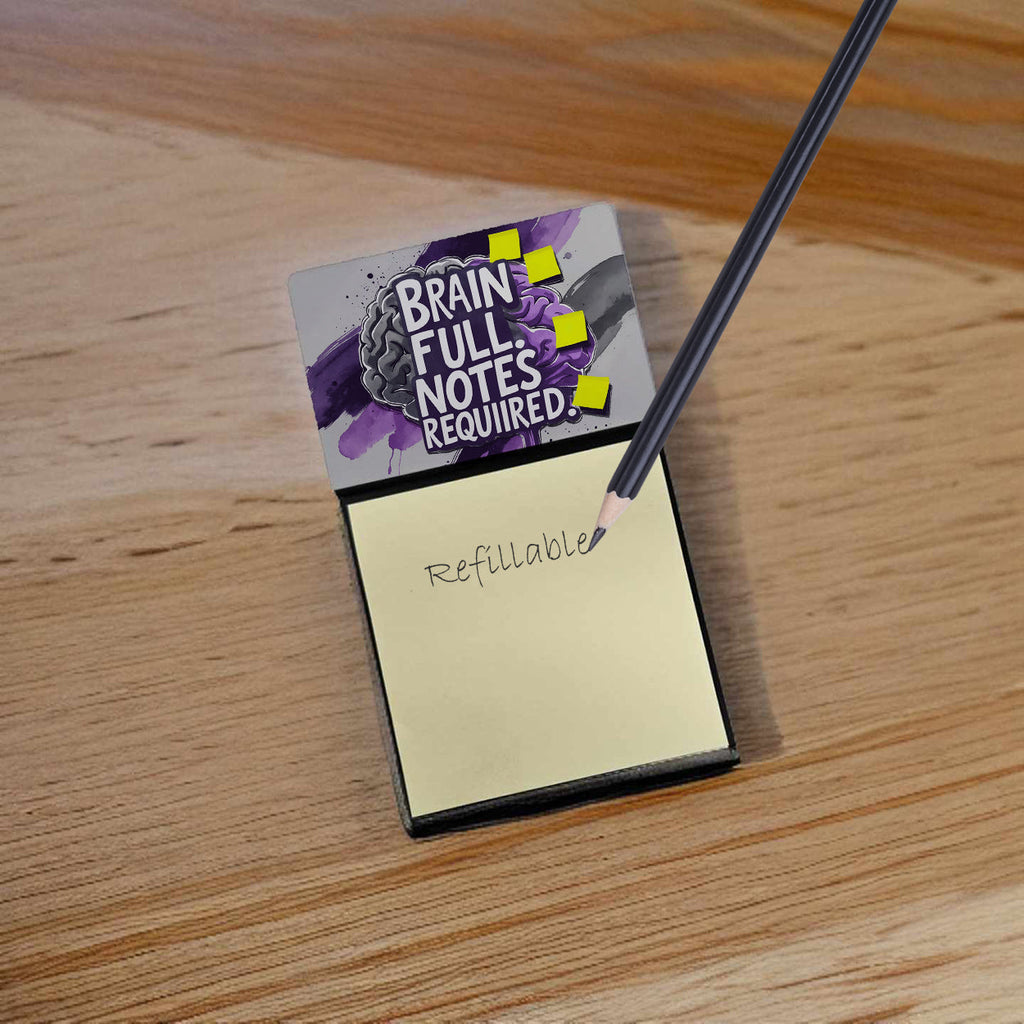 Brain Full Notes Required Funny Sticky Note Holder Refillable Desk Dispenser Accessory with 3x3 Notes