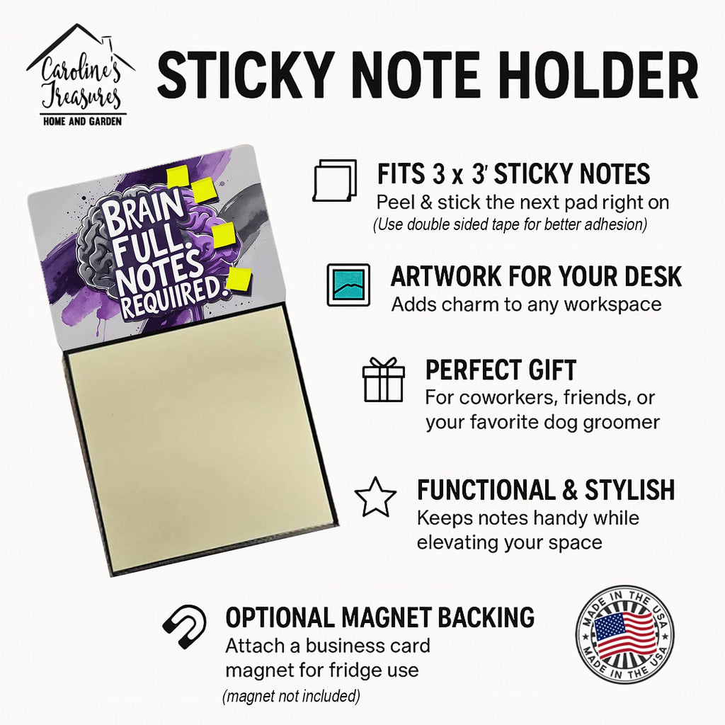 Brain Full Notes Required Funny Sticky Note Holder Refillable Desk Dispenser Accessory with 3x3 Notes