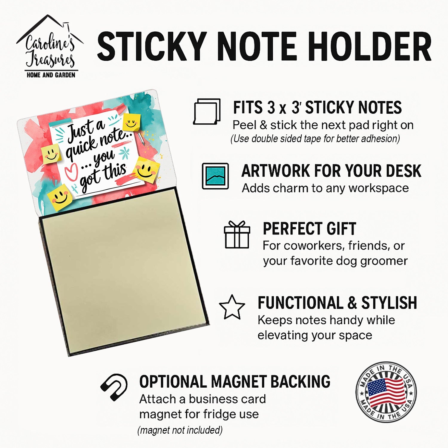 Just a Quick Note You Got This Funny Sticky Note Holder Refillable Desk Dispenser Accessory with 3x3 Notes