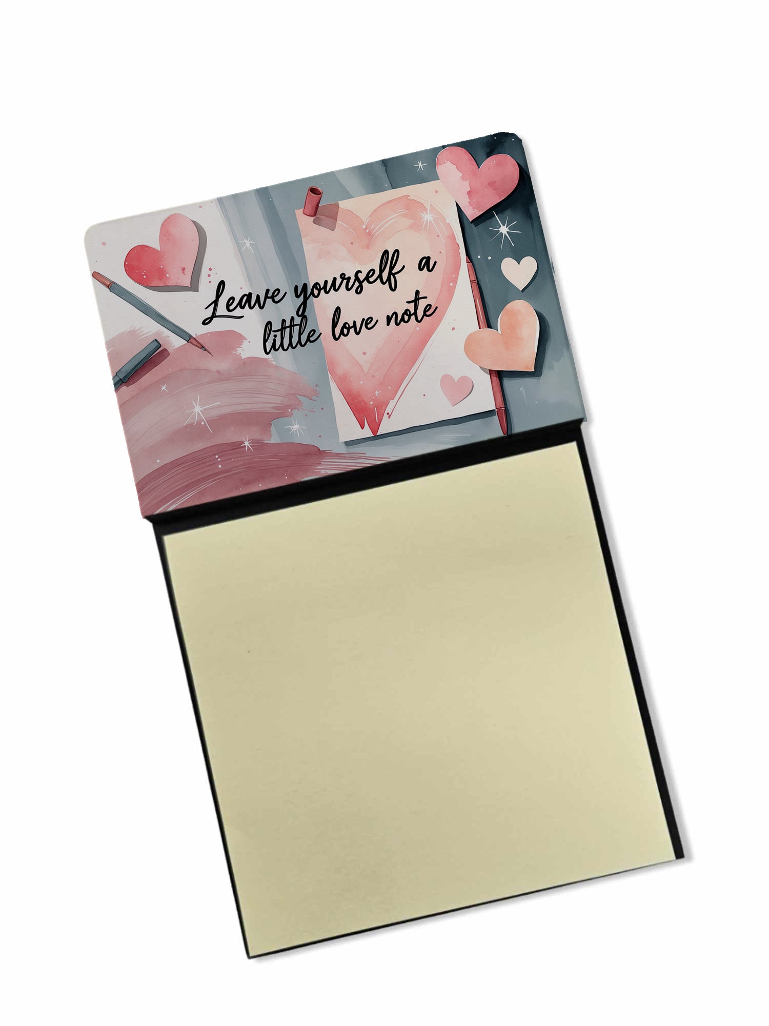 Leave Yourself a Little Love Note Funny Sticky Note Holder Refillable Desk Dispenser Accessory with 3x3 Notes