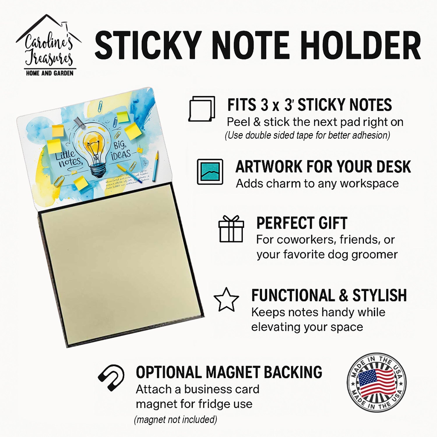 Little Notes Big Ideas Funny Sticky Note Holder Refillable Desk Dispenser Accessory with 3x3 Notes