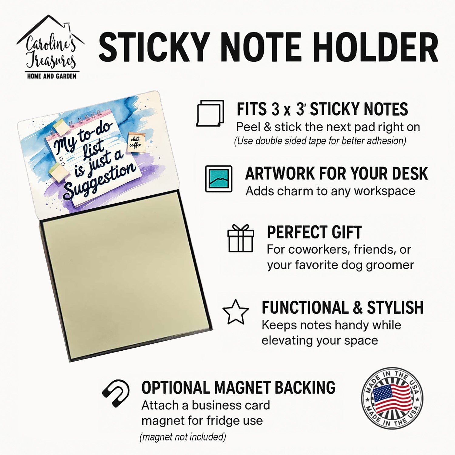 My To-Do List is Just a Suggestion Funny Sticky Note Holder Refillable Desk Dispenser Accessory with 3x3 Notes