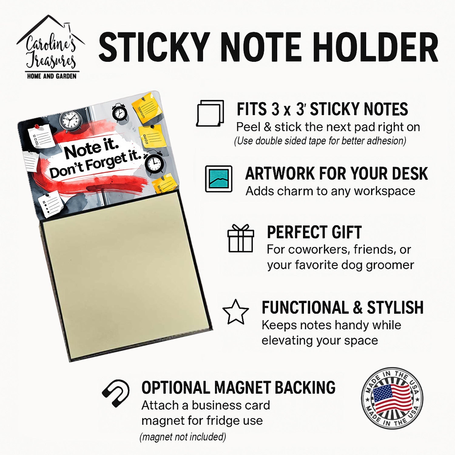 Note It Don’t Forget It Funny Sticky Note Holder Refillable Desk Dispenser Accessory with 3x3 Notes