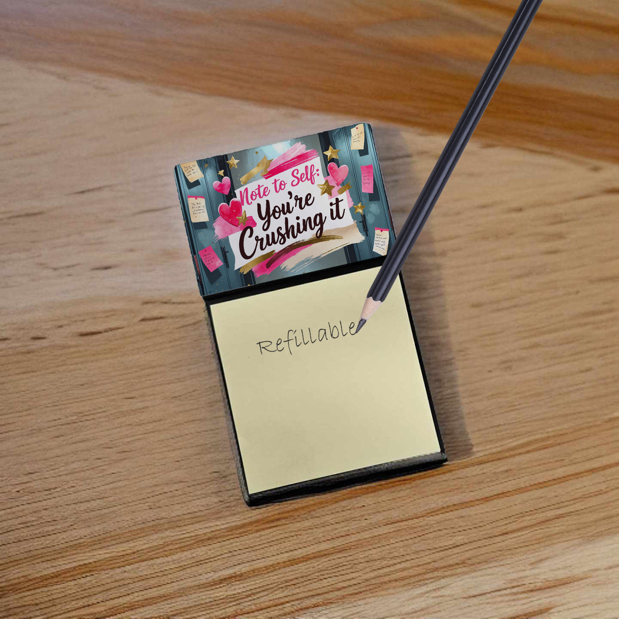 Note to Self You're Crushing It Funny Sticky Note Holder Refillable Desk Dispenser Accessory with 3x3 Notes