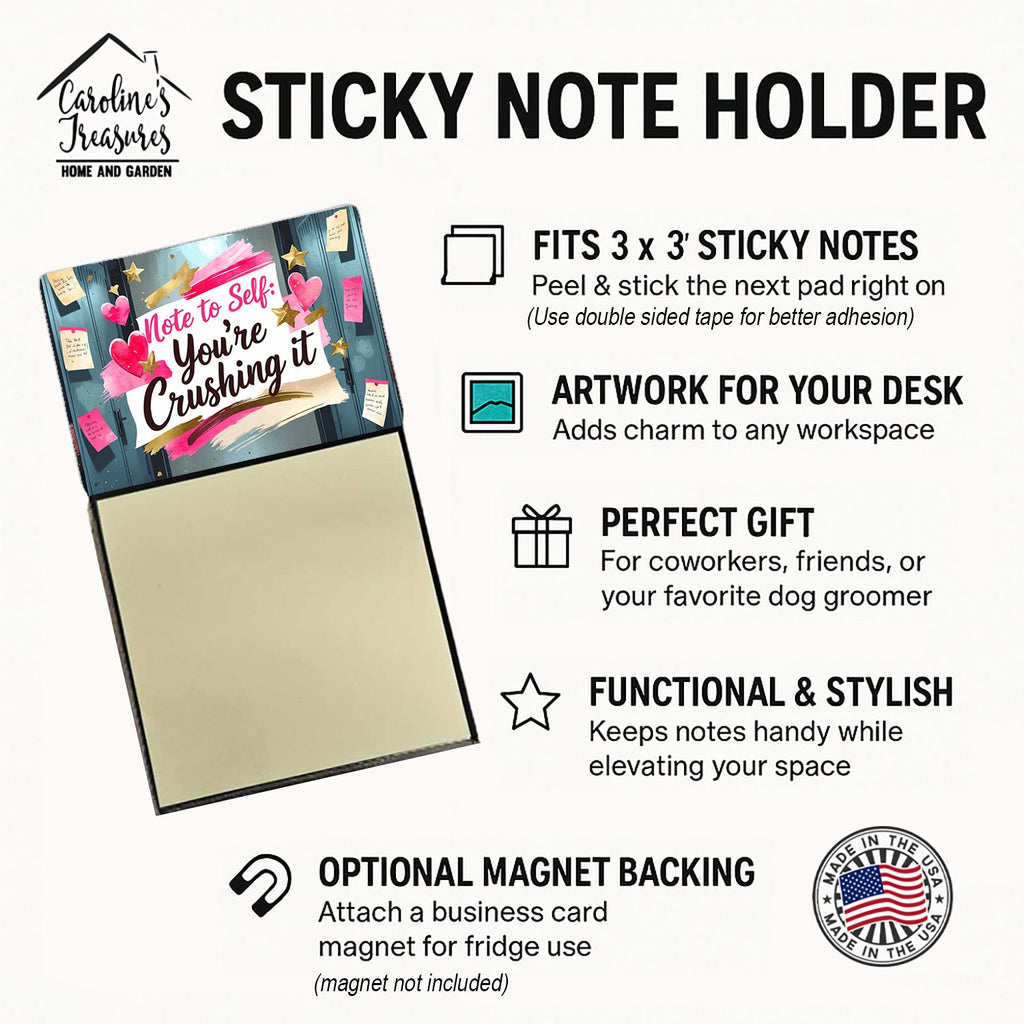 Note to Self You're Crushing It Funny Sticky Note Holder Refillable Desk Dispenser Accessory with 3x3 Notes