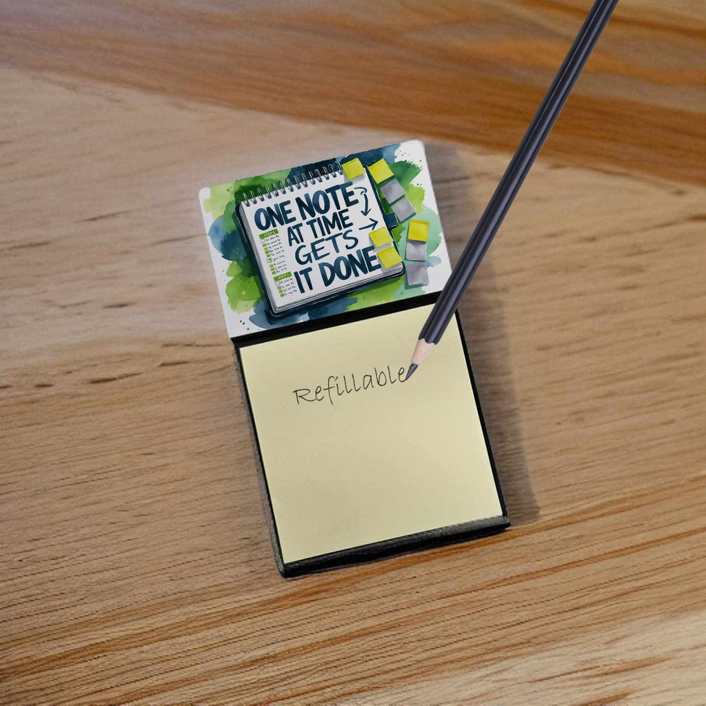 One Note at a Time Gets It Done Funny Sticky Note Holder Refillable Desk Dispenser Accessory with 3x3 Notes