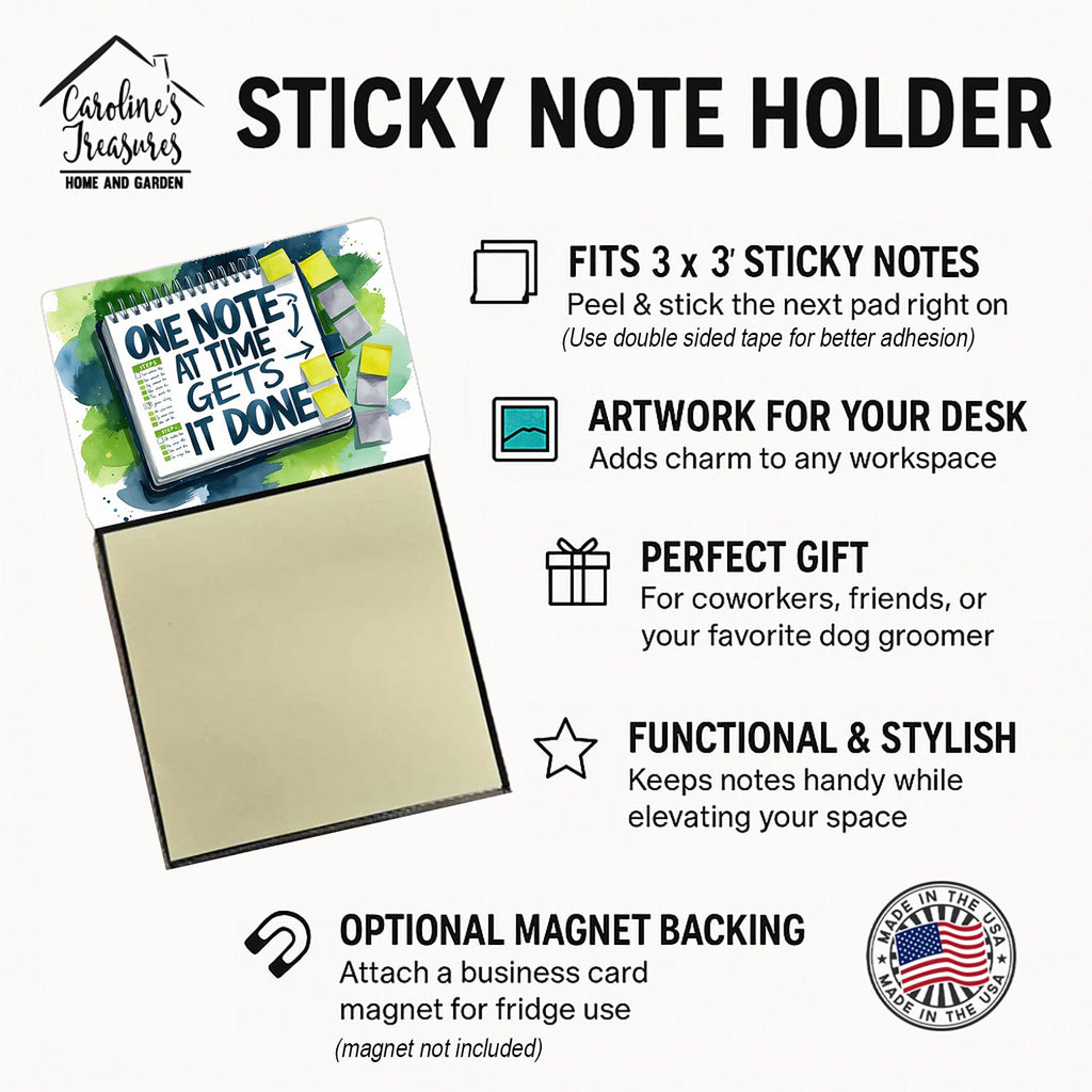 One Note at a Time Gets It Done Funny Sticky Note Holder Refillable Desk Dispenser Accessory with 3x3 Notes