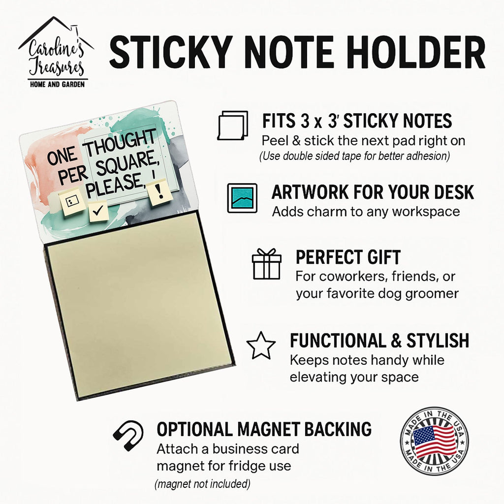 One Thought Per Square Please Funny Sticky Note Holder Refillable Desk Dispenser Accessory with 3x3 Notes