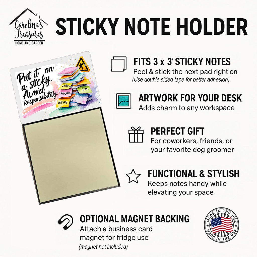 Put It On a Sticky Avoid Responsibility Funny Sticky Note Holder Refillable Desk Dispenser Accessory with 3x3 Notes