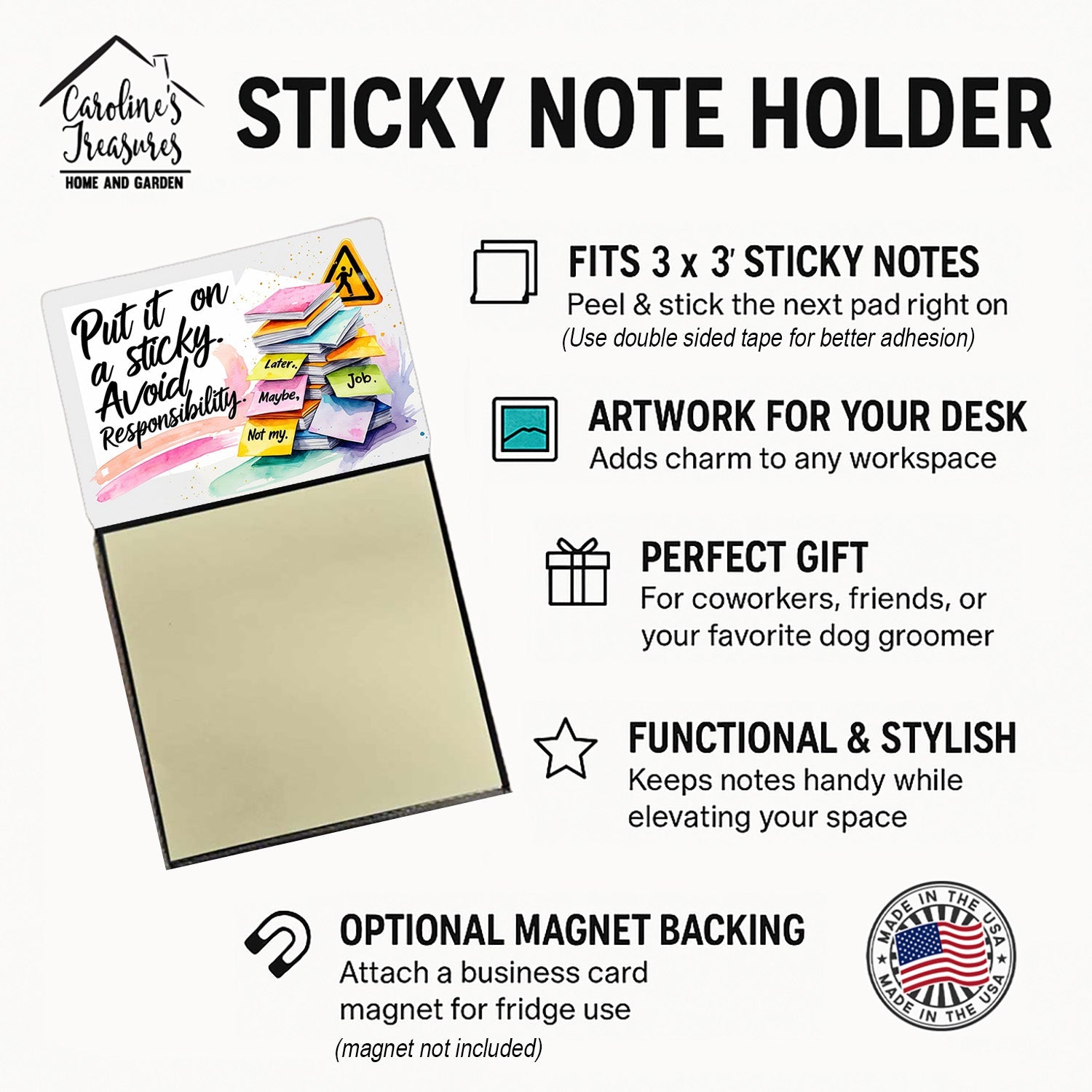 Put It On a Sticky Avoid Responsibility Funny Sticky Note Holder Refillable Desk Dispenser Accessory with 3x3 Notes