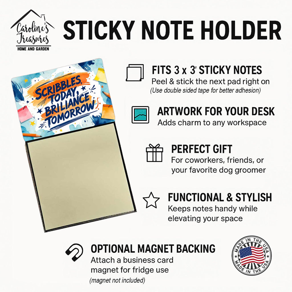 Scribbles Today Brilliance Tomorrow Funny Sticky Note Holder Refillable Desk Dispenser Accessory with 3x3 Notes