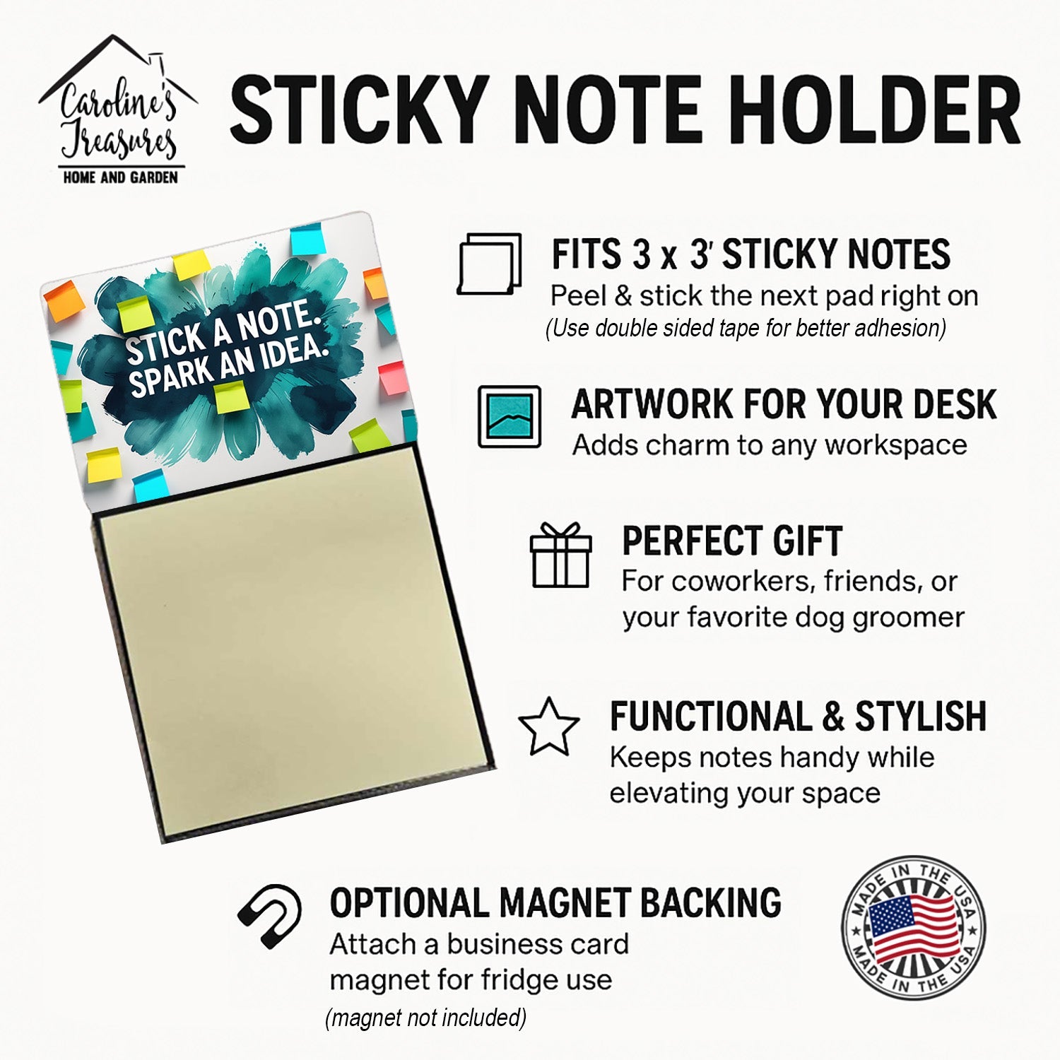 Stick a Note Spark an Idea Funny Sticky Note Holder Refillable Desk Dispenser Accessory with 3x3 Notes