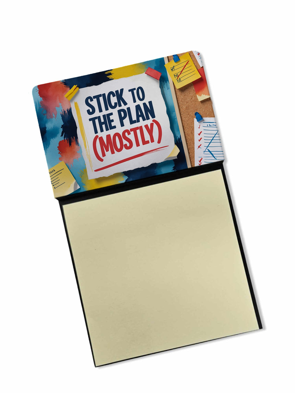 Stick to the Plan Mostly Funny Sticky Note Holder Refillable Desk Dispenser Accessory with 3x3 Notes