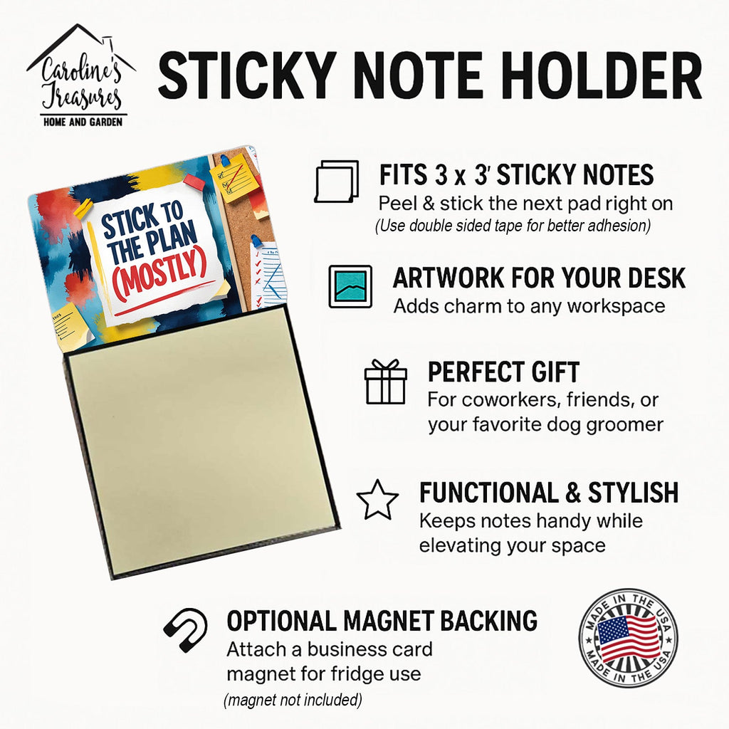 Stick to the Plan Mostly Funny Sticky Note Holder Refillable Desk Dispenser Accessory with 3x3 Notes