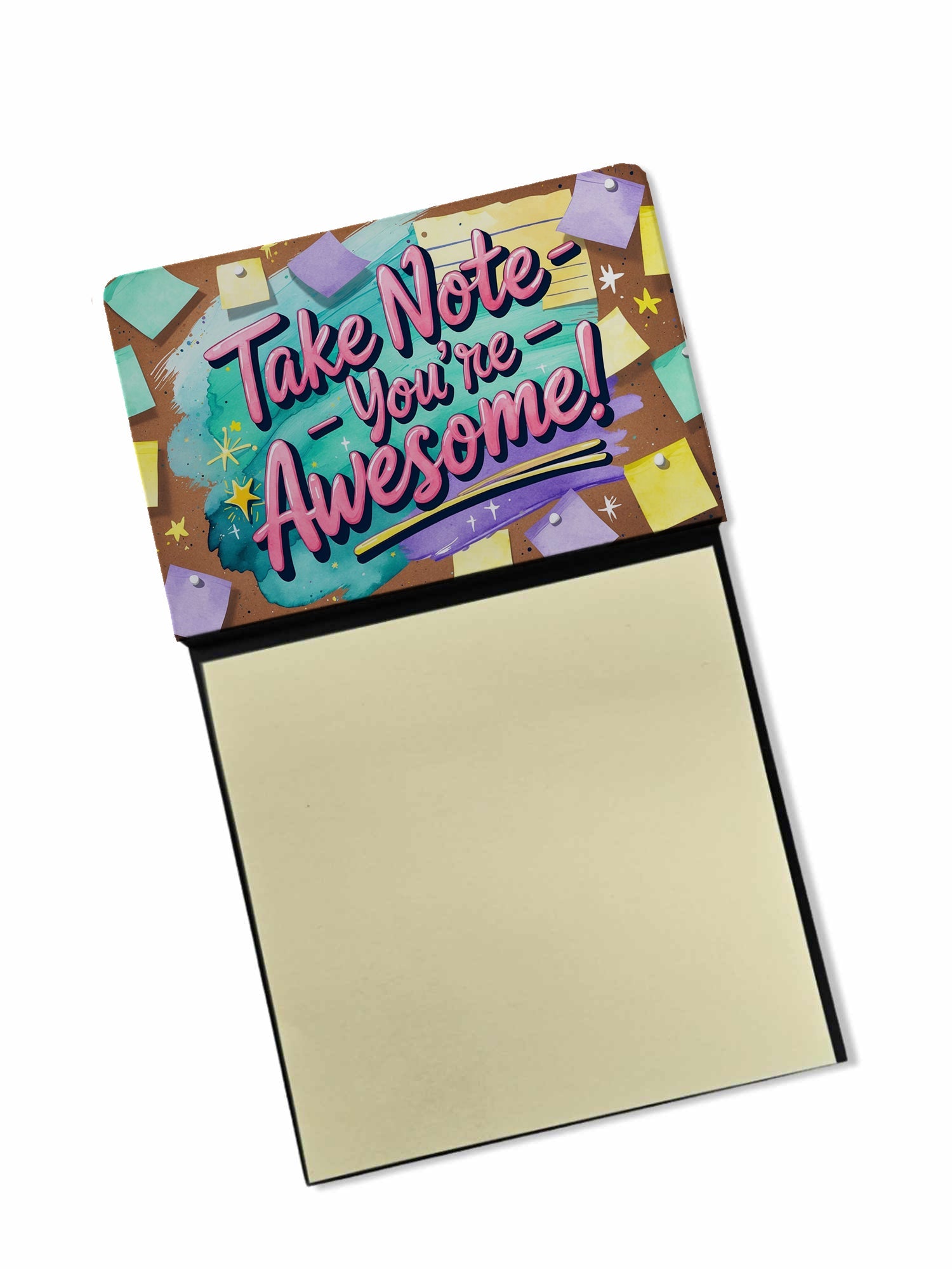 Take Note You’re Awesome Funny Sticky Note Holder Refillable Desk Dispenser Accessory with 3x3 Notes